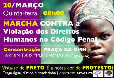 Cartaz do Fórum Mulher da Marcha contra a violação dos direitos humanos no Código Penal